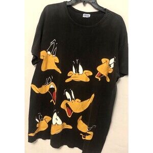 Vintage Flirts Daffy Duck Black Multiple Face Tshirt Shirt Top Looney Tunes WB